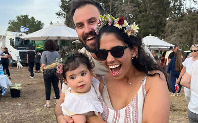 Ariel and Ellay Golan with their daughter Yael. The family was severely burned when Hamas terrorists set fire to their home in Kfar Aza on October 7, 2023. The use of NexoBrid on their burns improved and hastened their recovery. (Courtesy of Evyatar Hogeg)