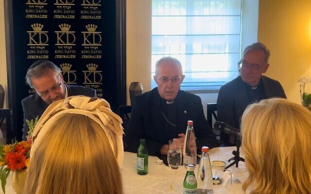 Archbishop of Canterbury Justin Welby speaks in Jerusalem on October 22, 2023, with the family of Yosef Guedalia, who fell fighting Hamas terrorists on October 7, 2023 (Lazar Berman/The Times of Israel) Archbishop of Canterbury Justin Welby speaks in Jerusalem on October 22, 2023, with the family of Yosef Guedalia, who fell fighting Hamas terrorists on October 7, 2023 (Lazar Berman/The Times of Israel)