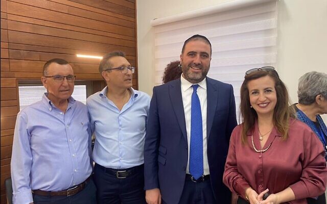 Former Meretz MK Ghaida Rinawie Zoabi (right) tours the The Holy Family Hospital in Nazareth with Health Minister Moshe Arbel of the Shas party, July 4, 2023. (Social media screenshot: used in accordance with Clause 27a of the Copyright Law) Former Meretz MK Ghaida Rinawie Zoabi (right) tours the The Holy Family Hospital in Nazareth with Health Minister Moshe Arbel of the Shas party, July 4, 2023. (Social media screenshot: used in accordance with Clause 27a of the Copyright Law)