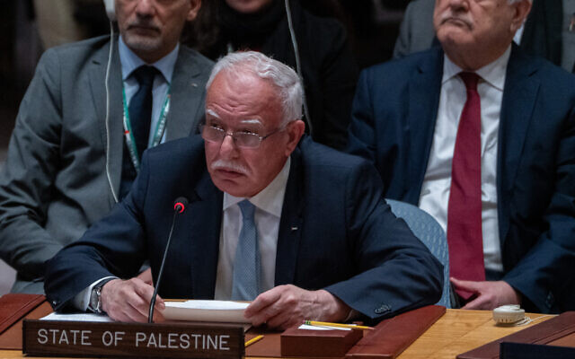 Palestinian Authority Foreign Minister Riyad al-Maliki addresses the United Nations Security Council at the United Nations Headquarters on October 24, 2023 in New York City.(David Dee Delgado/Getty Images/AFP) Palestinian Authority Foreign Minister Riyad al-Maliki addresses the United Nations Security Council at the United Nations Headquarters on October 24, 2023 in New York City.(David Dee Delgado/Getty Images/AFP)