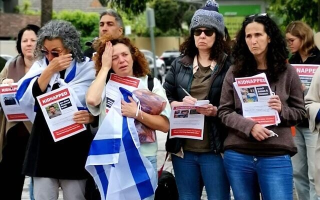 Members of the Melbourne Jewish community rally in support of the Israelis taken hostage by Hamas, Melbourne, October 15, 2023 (Courtesy Nirit Eylon) Members of the Melbourne Jewish community rally in support of the Israelis taken hostage by Hamas, Melbourne, October 15, 2023 (Courtesy Nirit Eylon)