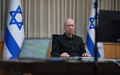 Defense Minister Yoav Gallant briefs NATO counterparts on October 12, 2023 (Elad Malka/Defense Ministry)