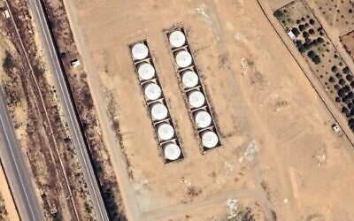 An image shared by the IDF showing twelve oil tanks in which Hamas  allegedly stores its reserves while the Gaza Strip is running out of fuel during the ongoing war with Israel, October 24, 2023. (IDF Arabic spokesman on X)
