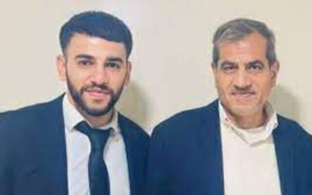 Ibrahim Wadi, 63, and his son, Ahmad, 26, who according to Palestinian gov't sources were killed by Israeli settlers and soldiers as they took part in a funeral in the West Bank village of Qusra, south of Nablus, October 12, 2023. (WAFA Palestinian news agency) Ibrahim Wadi, 63, and his son, Ahmad, 26, who according to Palestinian gov't sources were killed by Israeli settlers and soldiers as they took part in a funeral in the West Bank village of Qusra, south of Nablus, October 12, 2023. (WAFA Palestinian news agency)