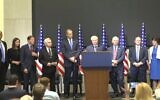 US Senator Lindsey Graham speaks at a press conference alongside nine other US senators at a hotel in Tel Aviv on October 22, 2023. (Screenshot)