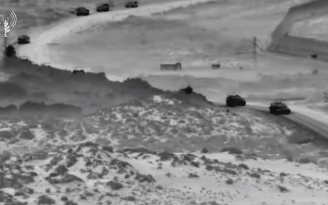 IDF tanks enter the Gaza Strip in a 'targeted raid' early October 26, 2023. (Israel Defense Forces)