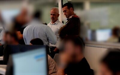 Shin Bet head Ronen Bar (L) and IDF Chief of Staff Lt. Gen. Herzi Halevi are seen at the Shin Bet special operations command room, October 27, 2023. (Shin Bet)