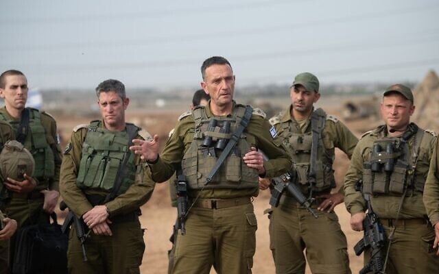 IDF Chief of Staff Lt. Gen. Herzi Halevi speaks to troops on the Gaza border, October 29, 2023. (Israel Defense Forces) IDF Chief of Staff Lt. Gen. Herzi Halevi speaks to troops on the Gaza border, October 29, 2023. (Israel Defense Forces)