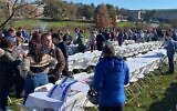 A demonstration for Israeli hostages staged by Hillel at the University of Massachusetts Amherst, shortly before a student was arrested for punching a Jewish student and spitting on an Israeli flag at the event, Nov. 3, 2023. (JTA)