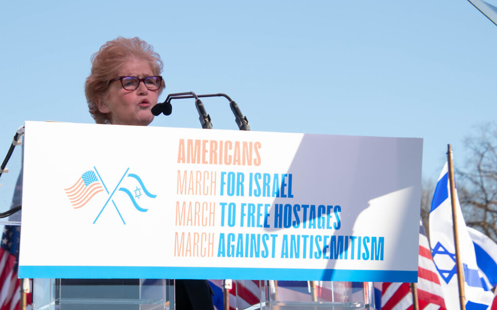 Deborah Lipstadt, Special Envoy to Monitor and Combat Antisemitism, speaks at the March for Israel rally on November 14, 2023 in Washington. (Daryl Perry) Deborah Lipstadt, Special Envoy to Monitor and Combat Antisemitism, speaks at the March for Israel rally on November 14, 2023 in Washington. (Daryl Perry)
