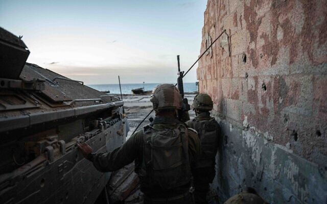 This handout photo released by the Israel Defense Forces on November 13, 2023, shows Israeli ground forces in the Gaza Strip amid the war against Hamas. (Israel Defense Forces)