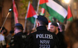 Illustrative: Riot police monitor as pro Palestinian demonstrators 'in solidarity with Gaza' hold a rally in Duisburg, western Germany, on October 9, 2023. (Ina FASSBENDER / AFP)