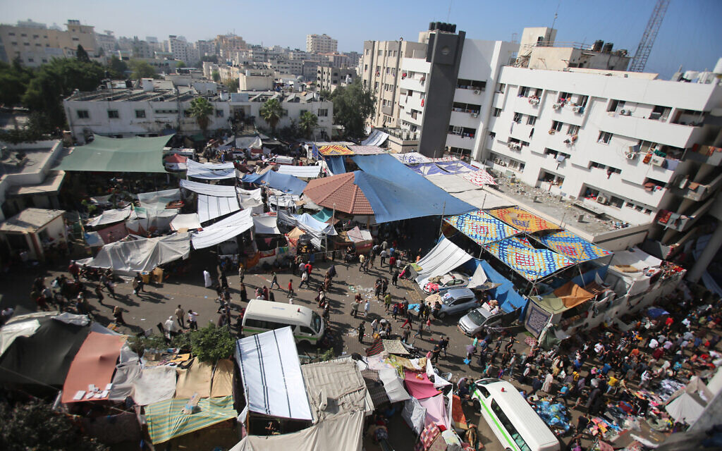 An aerial view shows the compound of Shifa Hospital in Gaza City on November 7, 2023. (Bashar Taleb/AFP)