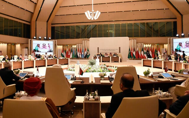 Arab foreign ministers attend a preparatory meeting ahead of the extra-ordinary Arab League summit in Riyadh on November 9, 2023, amid the ongoing war between Israel and the Palestinian terror group Hamas.(Yazid al-Duwihi/AFP)