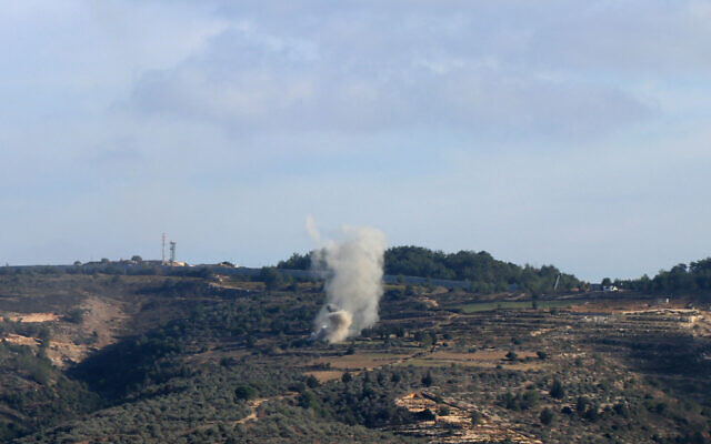 Shells fired from northern Israel fall close to the Lebanese village of Yarine, near the border between Lebanon and Israel, on November 10, 2023. (AFP) Shells fired from northern Israel fall close to the Lebanese village of Yarine, near the border between Lebanon and Israel, on November 10, 2023. (AFP)