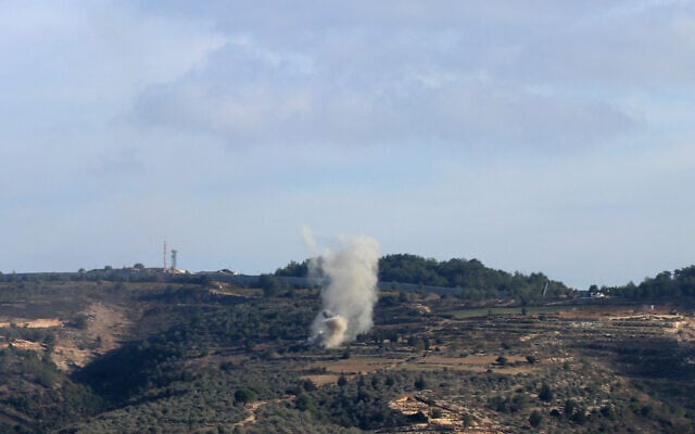 Shells fired from northern Israel fall close to the village of Yarine near Lebanon's southern border with northern Israel on November 10, 2023. (AFP) Shells fired from northern Israel fall close to the village of Yarine near Lebanon's southern border with northern Israel on November 10, 2023. (AFP)
