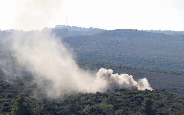 Smoke billows following Israeli shelling on the outskirts of Lebanon's southern village of Tair Harfa near the border with Israel on November 18, 2023. (Photo by AFP) Smoke billows following Israeli shelling on the outskirts of Lebanon's southern village of Tair Harfa near the border with Israel on November 18, 2023. (Photo by AFP)