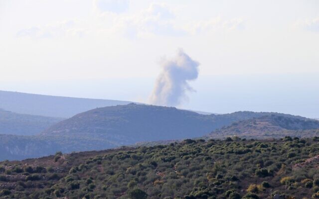 Smoke billows following an Israeli air strike in the al-Labouneh area near Lebanon's southern border with Israel on November 18, 2023. (AFP) Smoke billows following an Israeli air strike in the al-Labouneh area near Lebanon's southern border with Israel on November 18, 2023. (AFP)