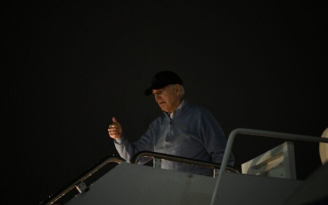 US President Joe Biden gives a thumbs up as he departs Joint Base Andrews in Maryland on November 21, 2023. (Brendan Smialowski/AFP) US President Joe Biden gives a thumbs up as he departs Joint Base Andrews in Maryland on November 21, 2023. (Brendan Smialowski/AFP)