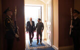 This handout photograph taken and released by the Ukrainian Presidential Press Service on November 25, 2023, President of Ukraine Volodymyr Zelensky (R) greets the President of Switzerland Alain Berset (L) prior to their talks in Kyiv. (Ukrainian Presidential Press Service/AFP)