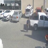 A Hamas pickup truck is seen at Gaza City's Shifa Hospital, as seen on surveillance footage from October 7, 2023. (IDF)