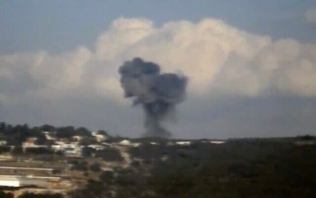 A screenshot of a video released by the Israel Defense Forces on November 18, 2023, shows smoke rising after Israeli troops targeted a Hezbollah post in southern Lebanon. (Screenshot: X; used in accordance with Clause 27a of the Copyright Law) A screenshot of a video released by the Israel Defense Forces on November 18, 2023, shows smoke rising after Israeli troops targeted a Hezbollah post in southern Lebanon. (Screenshot: X; used in accordance with Clause 27a of the Copyright Law)
