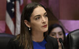 New York State Senator Julia Salazar speaks to state legislators during a public hearing on sexual harassment in the workplace, February 13, 2019, in Albany, New York. (AP Photo/Hans Pennink)