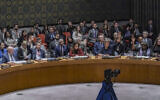 United Nations Security Council vote on a new US resolution on the Israel-Hamas war, which was vetoed with Russia voting against, October 25, 2023, at UN headquarters. (AP Photo/Bebeto Matthews)