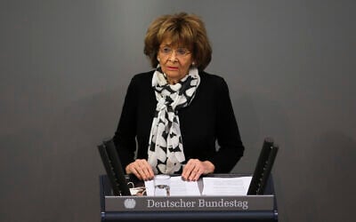 Holocaust survivor Charlotte Knobloch delivers a speech at the German Federal Parliament, Bundestag, at the Reichstag building in Berlin, Germany, Wednesday, January 27, 2021 during a special meeting commemorating the victims of the Holocaust on the International Holocaust Remembrance Day. (AP Photo/Markus Schreiber, File) Holocaust survivor Charlotte Knobloch delivers a speech at the German Federal Parliament, Bundestag, at the Reichstag building in Berlin, Germany, Wednesday, January 27, 2021 during a special meeting commemorating the victims of the Holocaust on the International Holocaust Remembrance Day. (AP Photo/Markus Schreiber, File)