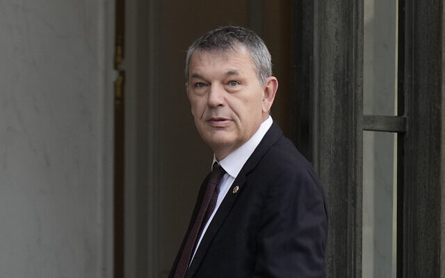 UNRWA Commissioner-General Philippe Lazzarini arrives at the Elysee Palace, in Paris, Thursday, Nov. 9, 2023.  (AP Photo/Lewis Joly)