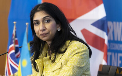 Britain's Home Secretary Suella Braverman at a press conference in the capital Kigali, Rwanda, March 18, 2023 (AP Photo, File)