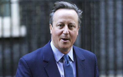 Britain's former prime minister David Cameron leaves Downing Street, in London, Nov. 13, 2023 after he was named foreign secretary. (James Manning/PA via AP)