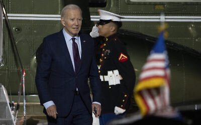 US President Joe Biden arrives at the Delaware Air National Guard Base in New Castle, Delaware, November 17, 2023. (AP/Manuel Balce Ceneta)