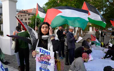 Pro-Palestinian supporters protest against Israel outside parliament in Cape Town, South Africa, November 21, 2023. (AP Photo/Nardus Engelbrecht)