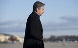 US Secretary of State Antony Blinken arrives to board his aircraft prior to departure, November 27, 2023, at Andrews Air Force Base, Maryland, as he travels to Brussels for a NATO Foreign Ministers meeting. (Saul Loeb/Pool via AP)