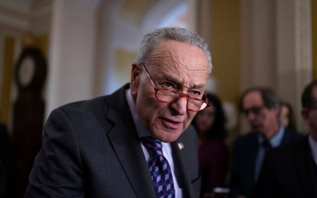 Senate Majority Leader Chuck Schumer answers questions from reporters outside the Senate chamber, at the Capitol in Washington, Nov. 28, 2023. (AP Photo/J. Scott Applewhite) Senate Majority Leader Chuck Schumer answers questions from reporters outside the Senate chamber, at the Capitol in Washington, Nov. 28, 2023. (AP Photo/J. Scott Applewhite)
