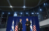 Israeli Defense Minister Yoav Gallant, right, and US Secretary of State Antony Blinken speak to reporters prior to a meeting in Tel Aviv, Nov. 30, 2023. (Saul Loeb/Pool Photo via AP)