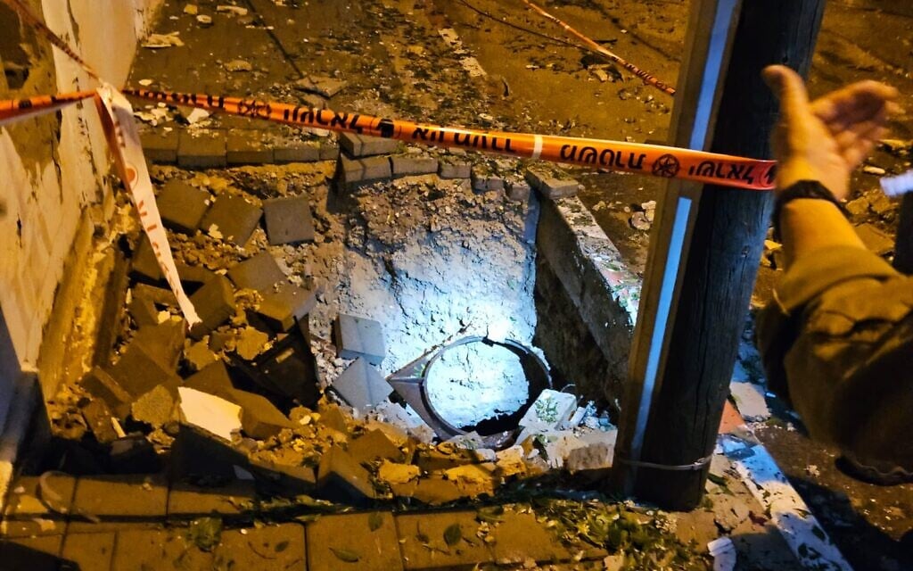 Illustrative: Scene of a rocket impact in Tel Aviv on November 14, 2023. (Courtesy)