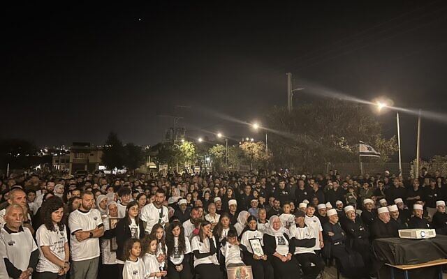 Hundreds of people have gathered for a memorial service in the northern Druze village of Yanuh-Jat for Lt. Col. Alim Abdallah on November 10, 2023. (Courtesy) Hundreds of people have gathered for a memorial service in the northern Druze village of Yanuh-Jat for Lt. Col. Alim Abdallah on November 10, 2023. (Courtesy)
