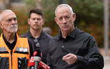 War cabinet minister Benny Gantz tours Israel's northern Galilee region, October 29, 2023. (Ayal Margolin/Flash90)