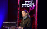 First Lady Michal Herzog, wife of President Isaac Herzog, attends a special prayer for the release of Israelis held hostage by Hamas terrorists in Gaza, seen in Tel Aviv, November 2, 2023. (Avshalom Sassoni/Flash90)