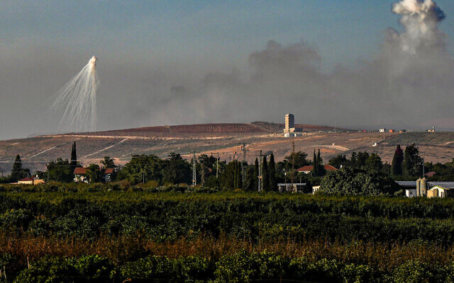 Smoke rises during an exchange of fire between the IDF and Hezbollah terrorists on the border between Israel and Lebanon, November 9, 2023. (Ayal Margolin/Flash90) Smoke rises during an exchange of fire between the IDF and Hezbollah terrorists on the border between Israel and Lebanon, November 9, 2023. (Ayal Margolin/Flash90)