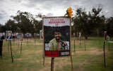 A picture of Hersh Goldberg-Polin at a memorial for those killed and kidnapped from the Nova festival, November 28, 2023 (Yonatan Sindel/Flash90)