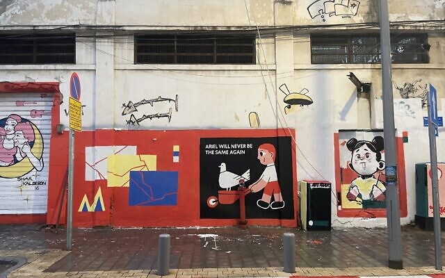 One of the 38 Tel Aviv Walls of Hope street paintings curated by street artist yamb0x.eth with Free Our Kids IL, in effort to create international pressure to free the 38 children held hostage by Hamas since October 7, 2023 (Jessica Steinberg/Times of Israel) One of the 38 Tel Aviv Walls of Hope street paintings curated by street artist yamb0x.eth with Free Our Kids IL, in effort to create international pressure to free the 38 children held hostage by Hamas since October 7, 2023 (Jessica Steinberg/Times of Israel)