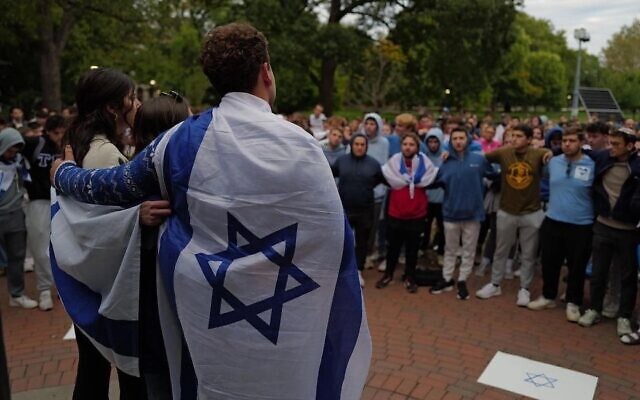 FILE - Students from Ohio State University Hillel gather to express support and solidarity with Israel following the October 7 attack by Hamas on Israel. (Courtesy of Hillel International via JTA) FILE - Students from Ohio State University Hillel gather to express support and solidarity with Israel following the October 7 attack by Hamas on Israel. (Courtesy of Hillel International via JTA)