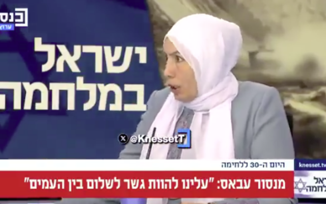 Ra’am MK Iman Khatib-Yasin, in an interview with the Knesset Channel, November 5, 2023. (screenshot) Ra’am MK Iman Khatib-Yasin, in an interview with the Knesset Channel, November 5, 2023. (screenshot)