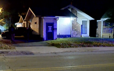 The scene after a woman backed her car into a building used by the 'Israelite School of Universal and Practical Knowledge,' having mistaken it for a Jewish school, November 4, 2023 (screen grab via CBS 4  used in accordance with Clause 27a of the Copyright Law)