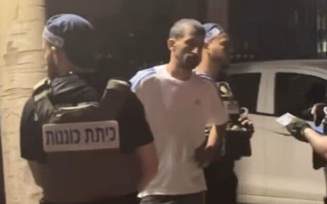An Arab Israeli is detained by a civilian security squad in Tel Aviv on November 9, 2023. (Screen capture/X) An Arab Israeli is detained by a civilian security squad in Tel Aviv on November 9, 2023. (Screen capture/X)