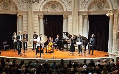 Illustrative: Musicians perform at Het Koninklijk Concertgebouw in Amsterdam, the Netherlands during a benefit concert for Israelis and Gazans on November 1, 2023. (Courtesy of Barry Mehler)