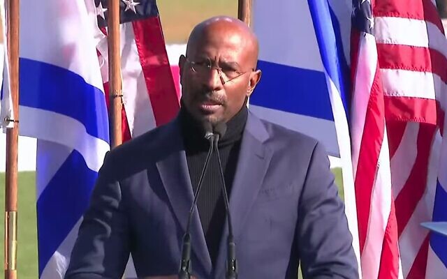 CNN analyst Van Jones speaks at a pro-Israel rally in Washington on November 14, 2023. (Screen capture/YouTube) CNN analyst Van Jones speaks at a pro-Israel rally in Washington on November 14, 2023. (Screen capture/YouTube)